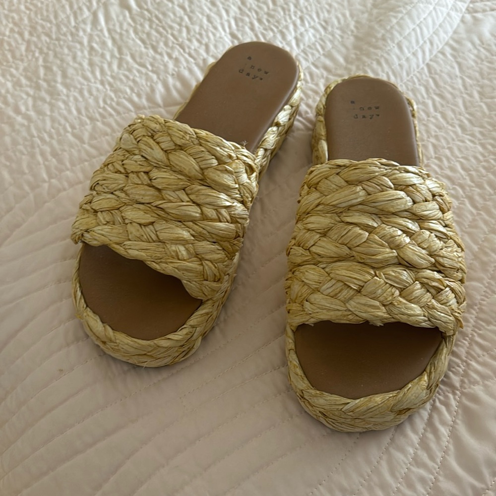 Women's Casey Flatform Slide Sandals - A New Day Rattan Woven Platform